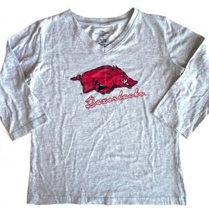 Arkansas Razorbacks Grey Hogs Graphic Rhinestone 3/4 Sleeve Tee Size Medium